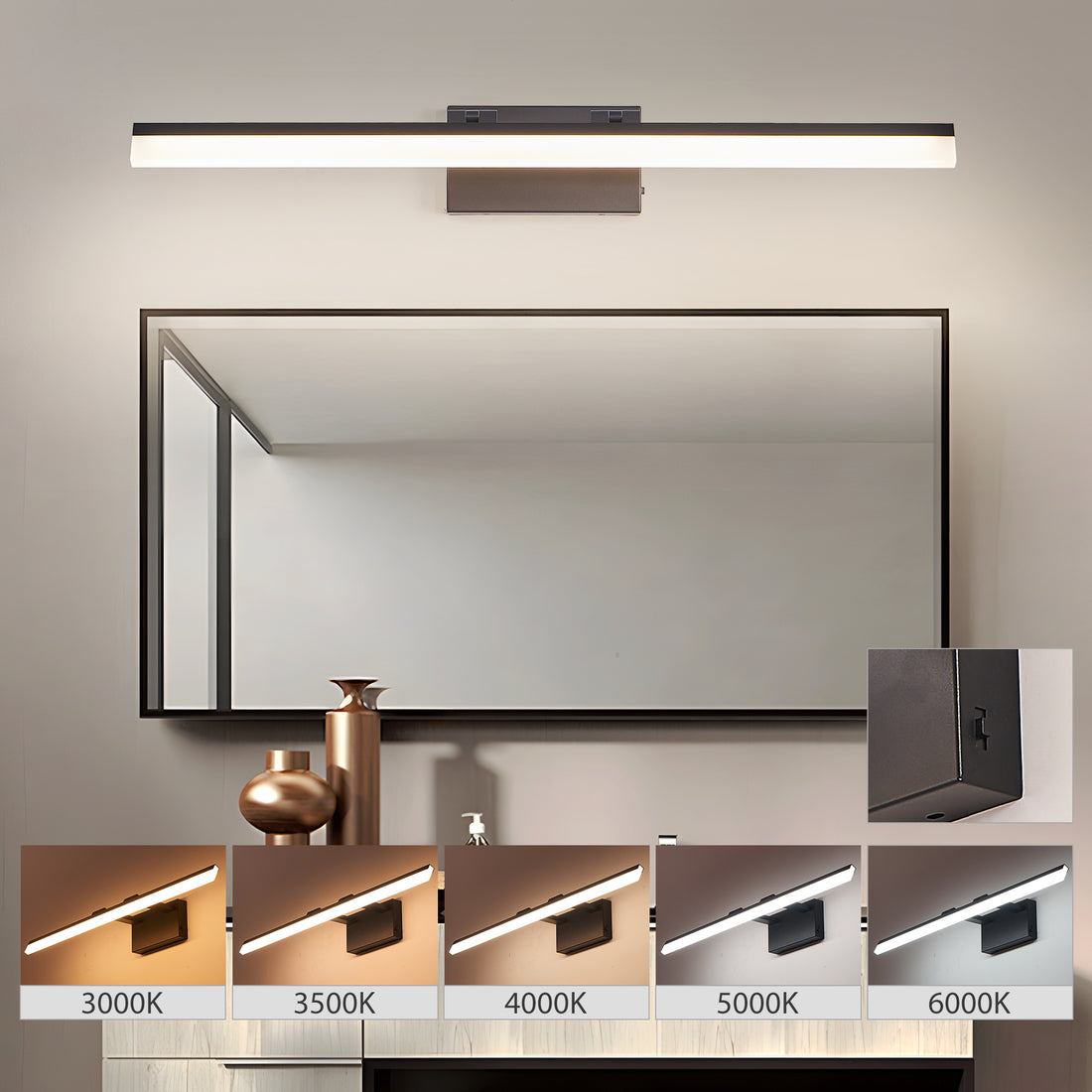 32 Inch Modern LED Bathroom Vanity Light - Sleek Black Metal Wall Ligh