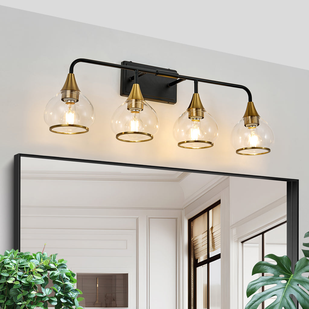 31 Modern 4-Light Vanity Wall Sconce - Black And Gold Bathroom Light F