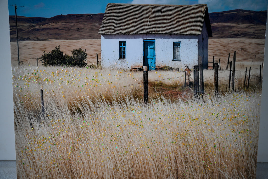 Farmhouse Canvas Wall Art Framed White House Picture Rustic Countrysid