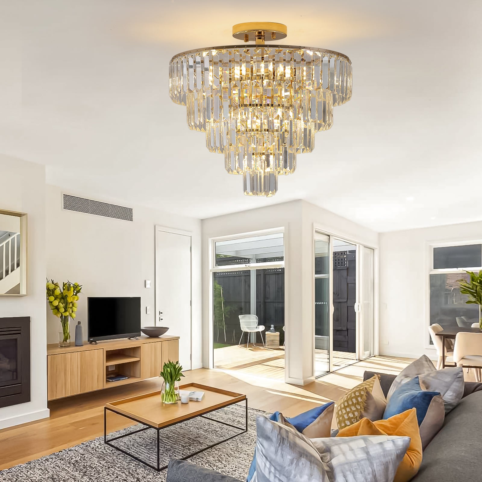 Gold K9 Crystal Chandelier, Elegant Ceiling Light Fixture, 19.3 in.