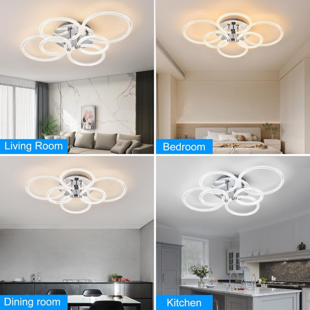 Modern Chrome 6-Light LED Flush Mount Ceiling Light, Acrylic Shade, 23.6 in.