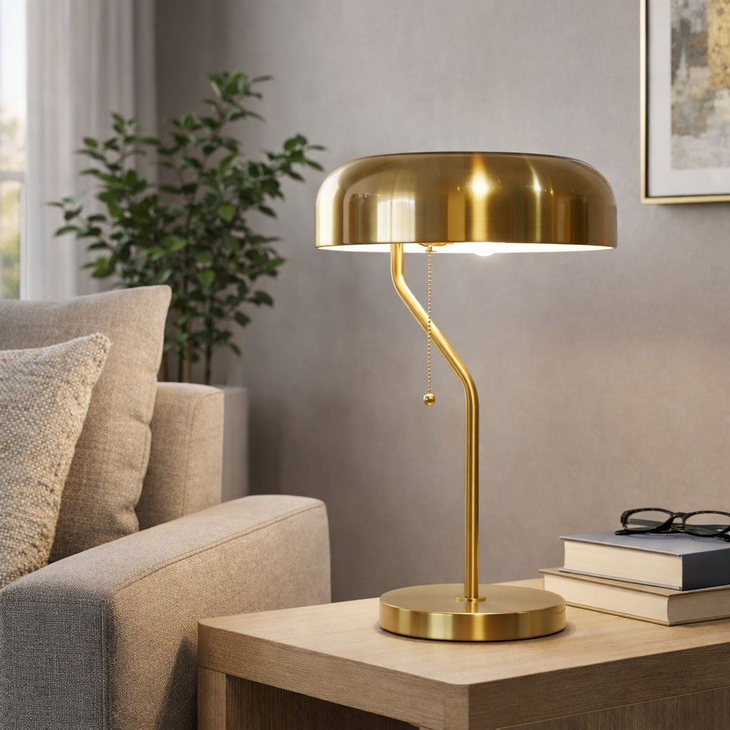 European Modern Metro-Style Nightstand Table Lamp, Gold Finish — detail view 2