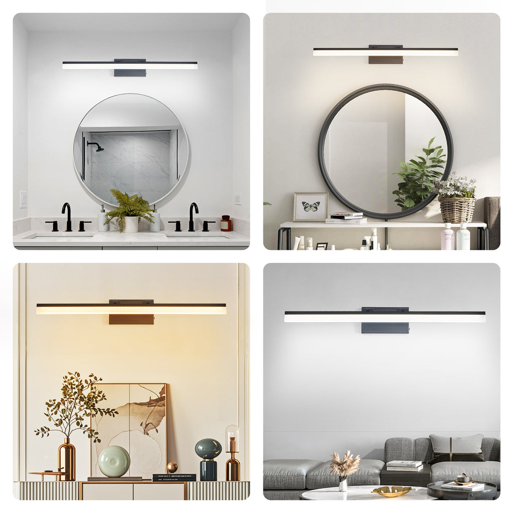 32 Inch Modern LED Bathroom Vanity Light - Sleek Black Metal Wall Ligh