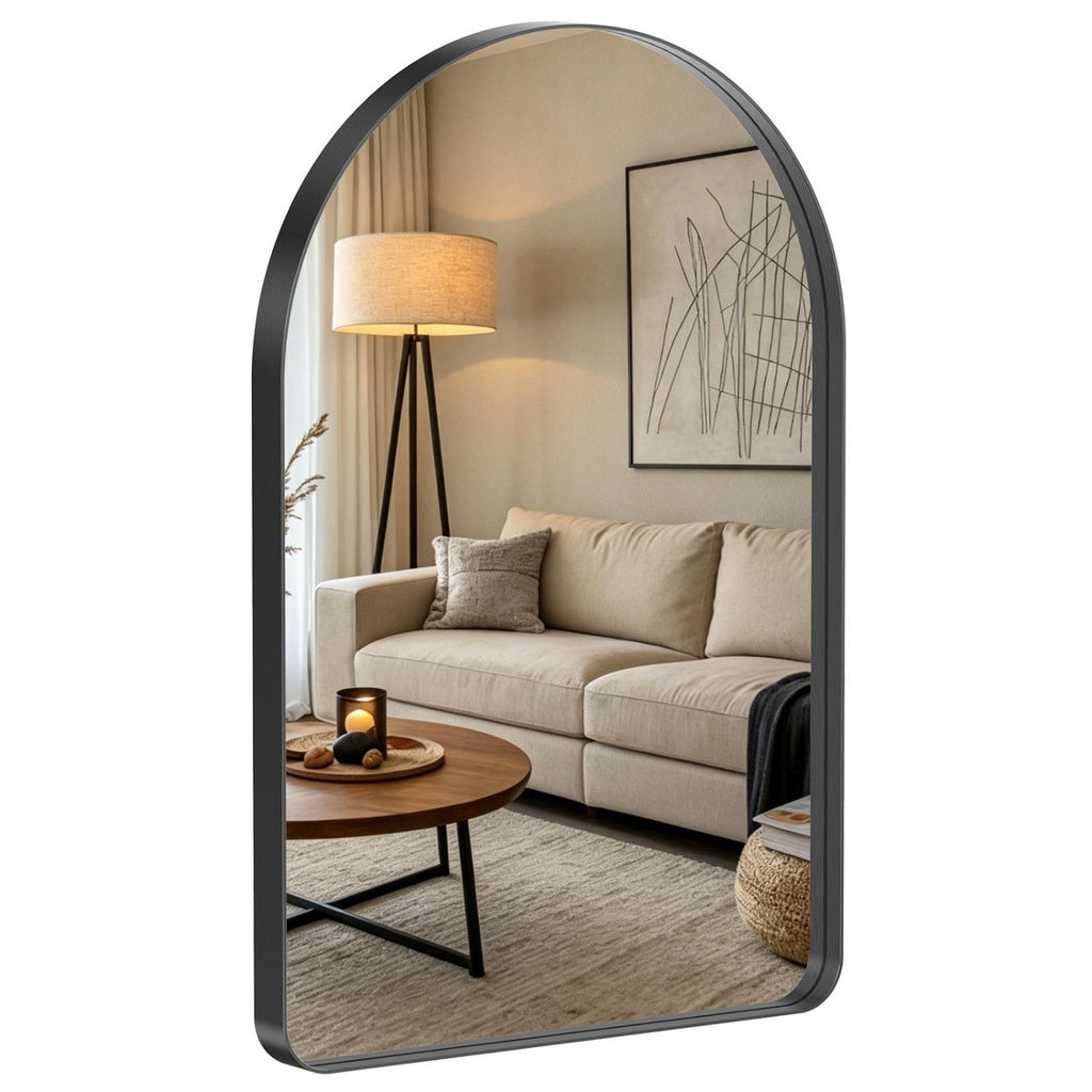 Arched Metal Frame Wall Mirror, Modern Bathroom Vanity Mirror Over Sink