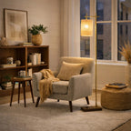 Tall Corner Floor Lamp, Bamboo Lampshade, Dark Brown & Gold Finish