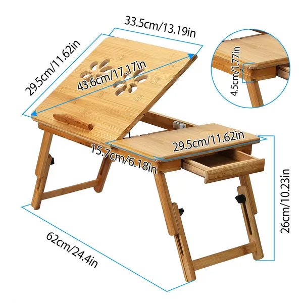 Bamboo Laptop Desk Breakfast Serving Bed Tray Foldable Leg Multi-Posit