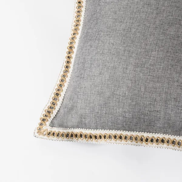 Vintage Linen Trimmed Throw Pillow Covers, Farmhouse Cushion Covers, Set of 2