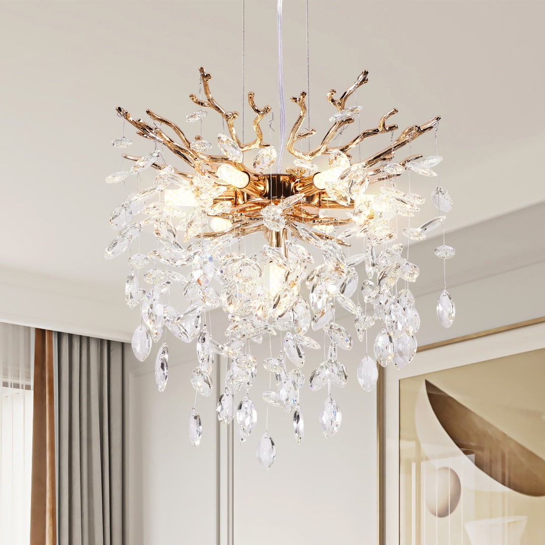 Gold Tree Branch Crystal Chandelier, Luxury Pendant Ceiling Light — detail view 4