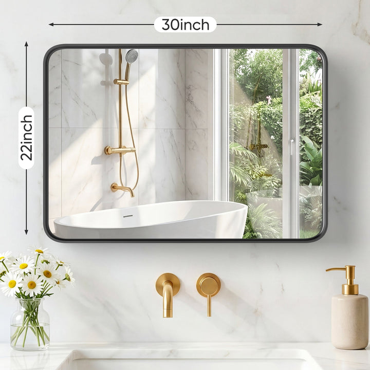 Dimension diagram for Rectangular Metal Frame Wall Mirror, Slim Border, Black, 22 x 30 in. for Bathroom Vanity