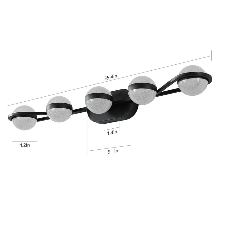 Dimension diagram for Modern Minimalist 5-Light Bathroom Vanity Light, Black for Bathroom Mirror