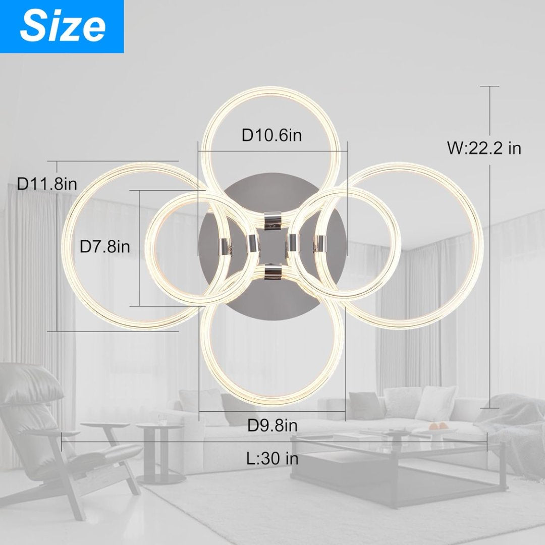Modern Chrome 6-Light LED Flush Mount Ceiling Light, Acrylic Shade, 23.6 in.