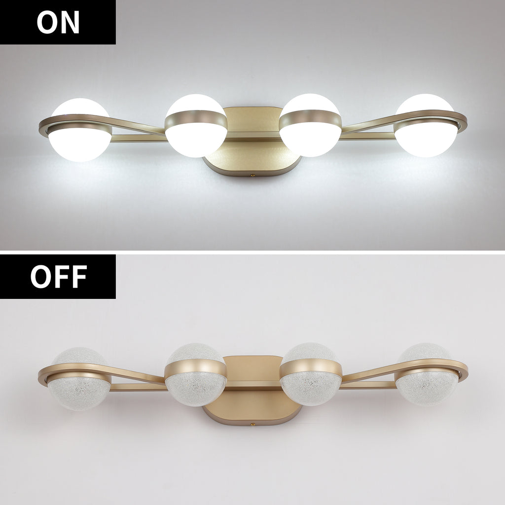 28in Golden Minimalist LED Bathroom Vanity Light With Crystal Sand Acr