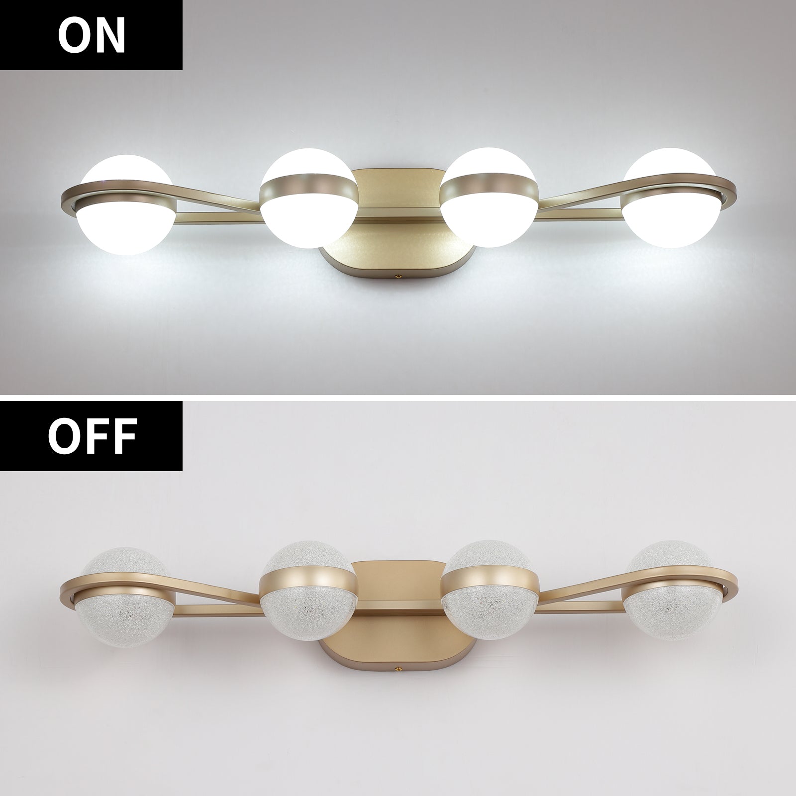 28in Golden Minimalist LED Bathroom Vanity Light With Crystal Sand Acr