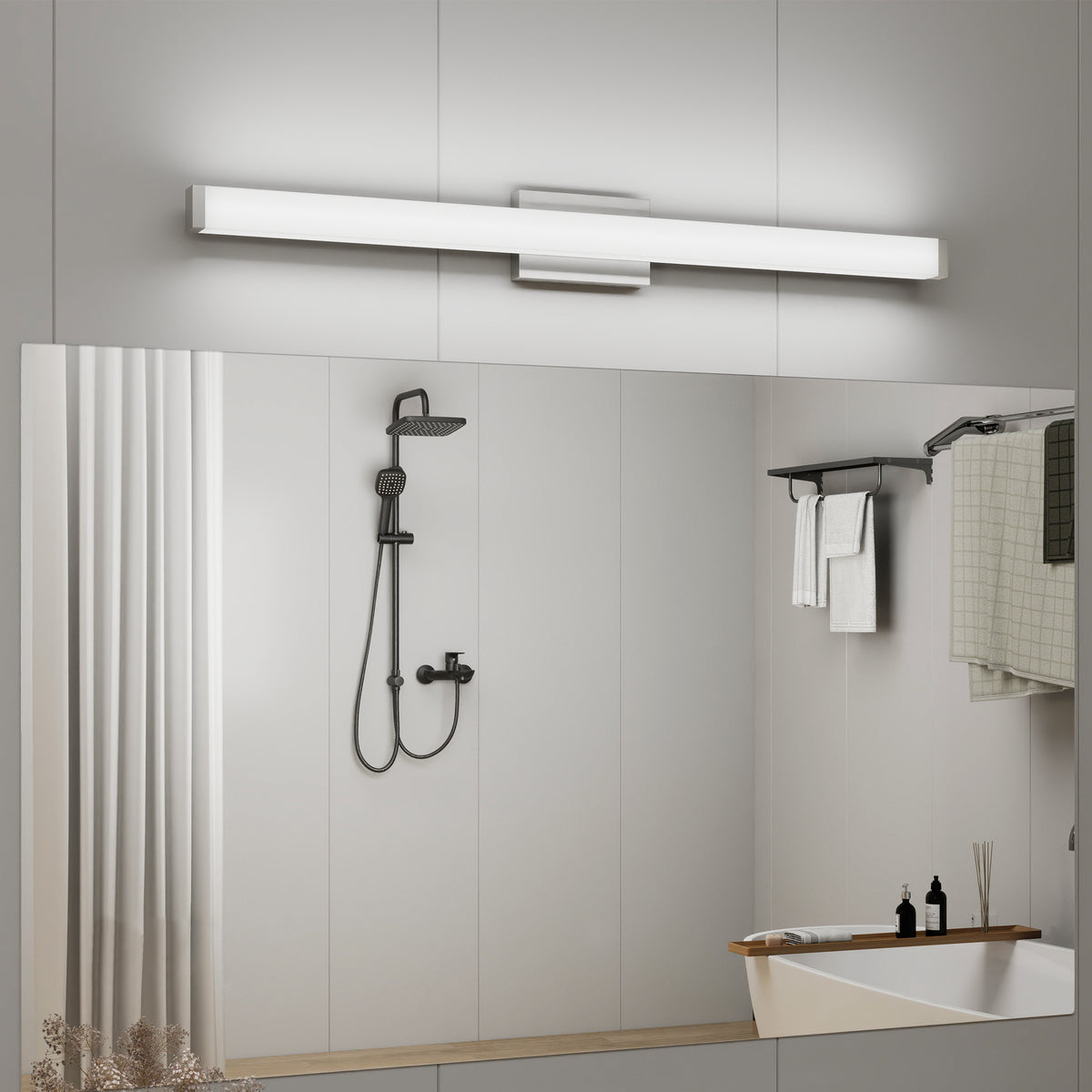 Square LED Bathroom Vanity Light, Brushed Nickel, 6000K Cool White, 41 in. 24W, for Mirror — detail view 3