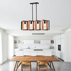 Rustic Wood & Black 4-Light Farmhouse Pendant Light, Kitchen Island Fixture