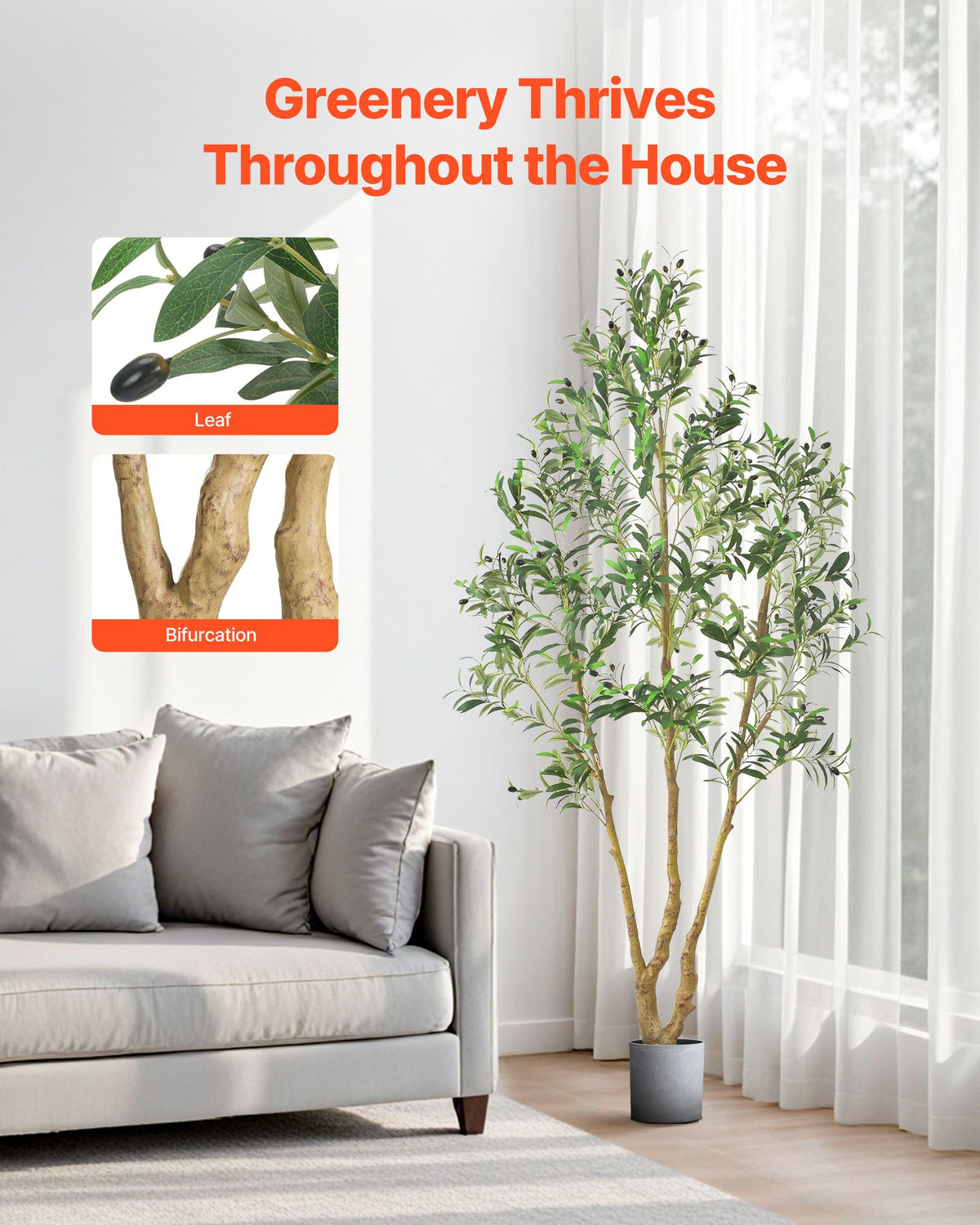 Artificial Olive Tree, 7 ft Faux Plant with Black Pot, Green, for Home Office — detail view 3