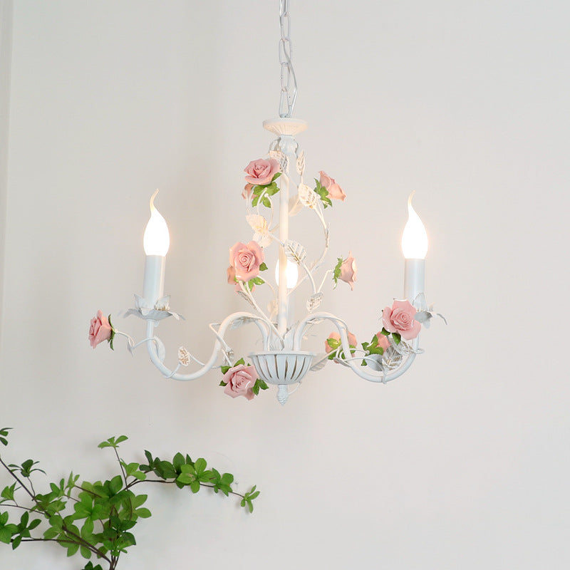 French Wrought Iron Floral Chandelier, 3, 6 or 8 Lights