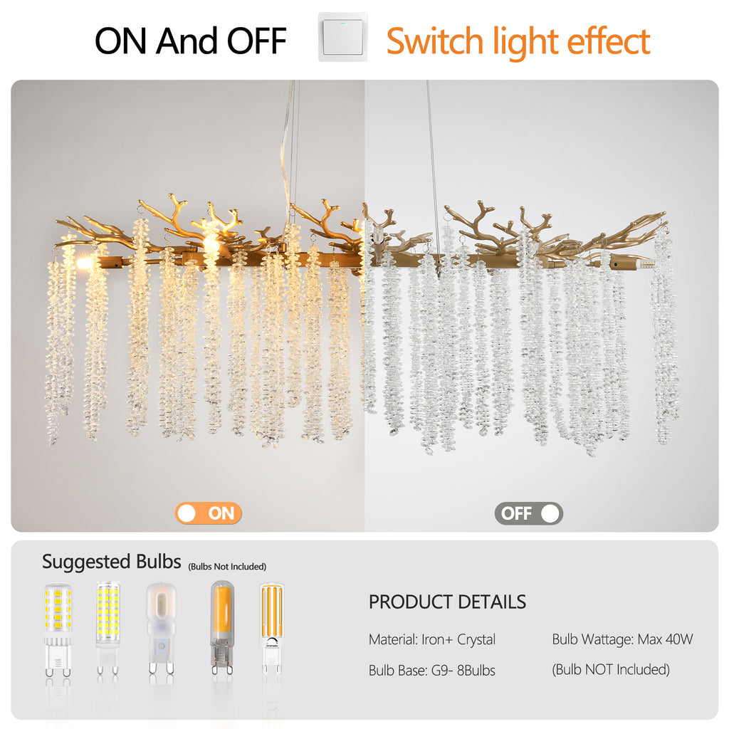 Cascading Crystal Pendant Light, 39 In. Gold Iron Frame