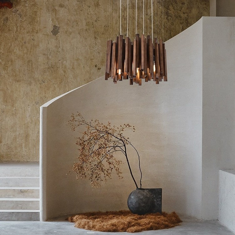 Minimalist Wood Chandelier, Light or Dark Finish, 16–47 in.