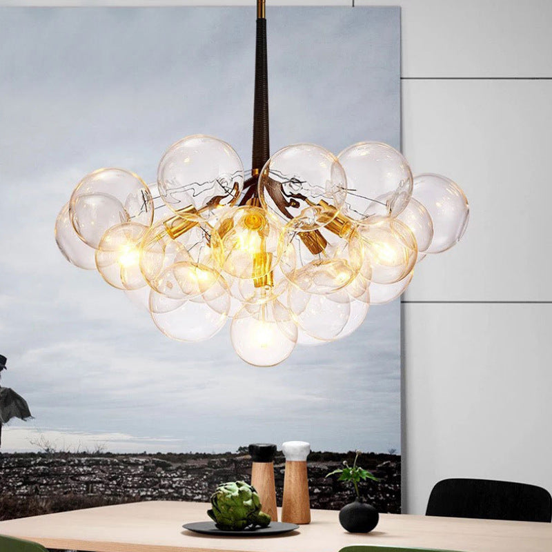 Modern 3-Light Glass Bubble Ball Pendant, 9 Clear Spheres