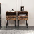 Mid-Century Nightstand Set of 2, Storage Drawer and Open Shelf