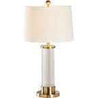 Fluted Glass Column Table Lamp, Brass Base, Tapered Shade