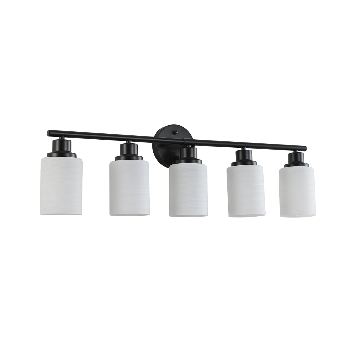 Modern 5-Light Vanity Light Bar, Frosted Glass Shades, Black Iron, 31 in. for Bathroom Mirror — detail view 4