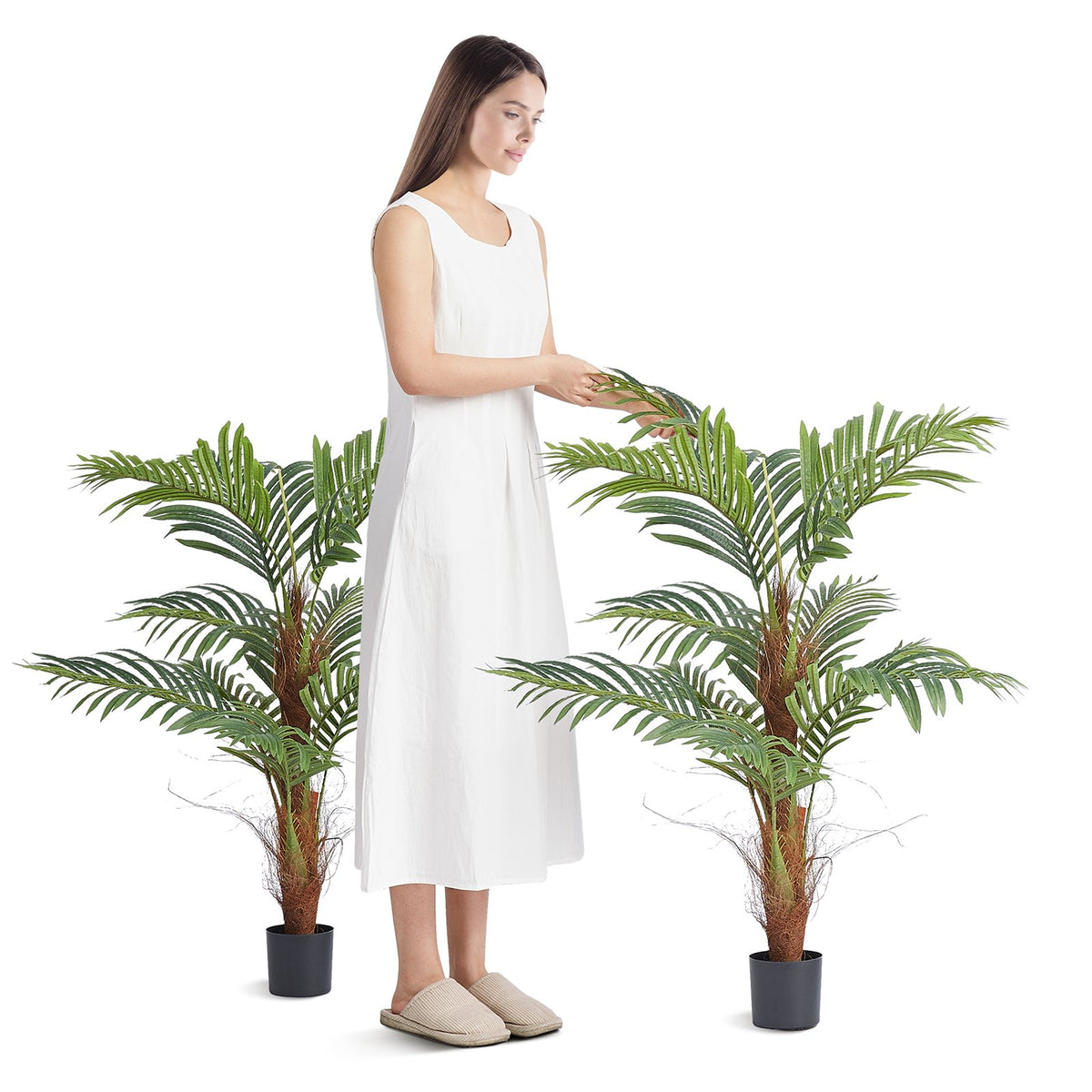Artificial Palm Tree, Faux PE Potted Plant, Green, for Living Room Corner — detail view