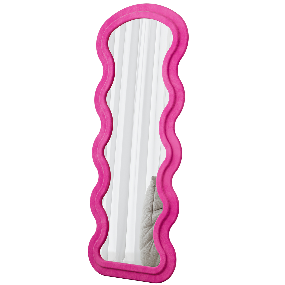 Full-Length Wavy Floor Mirror, Flannel-Wrapped Frame, Rose, for Bedroom — detail view 3