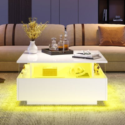 Modern LED Coffee Table with Sliding-Drawer Storage