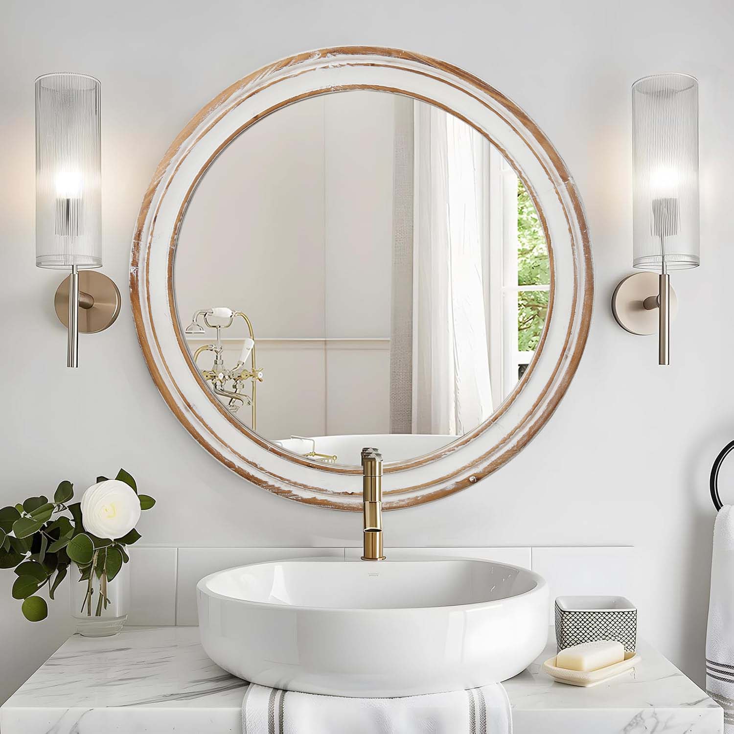 31.5 Inches Round Wall Mirror For Bathroom Vanity