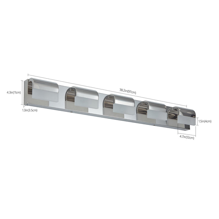 Dimension diagram for Modern 5-Light LED Bathroom Vanity Light, Acrylic Shade Wall Sconce for Over Mirror