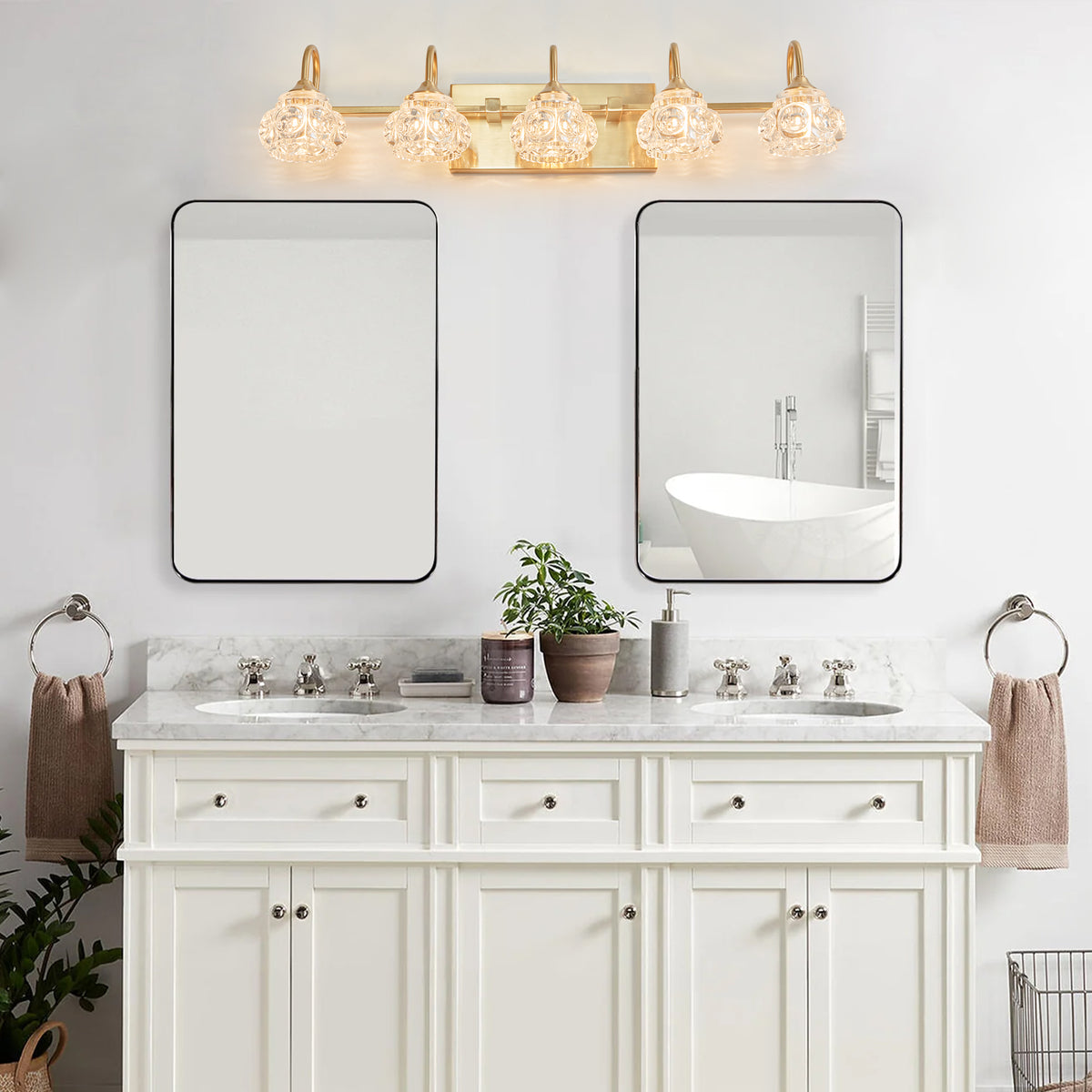 Modern Crystal Bathroom Vanity Light, Clear Crystal Glass Shades, Gold, 29 in., for Bathroom — detail view 5