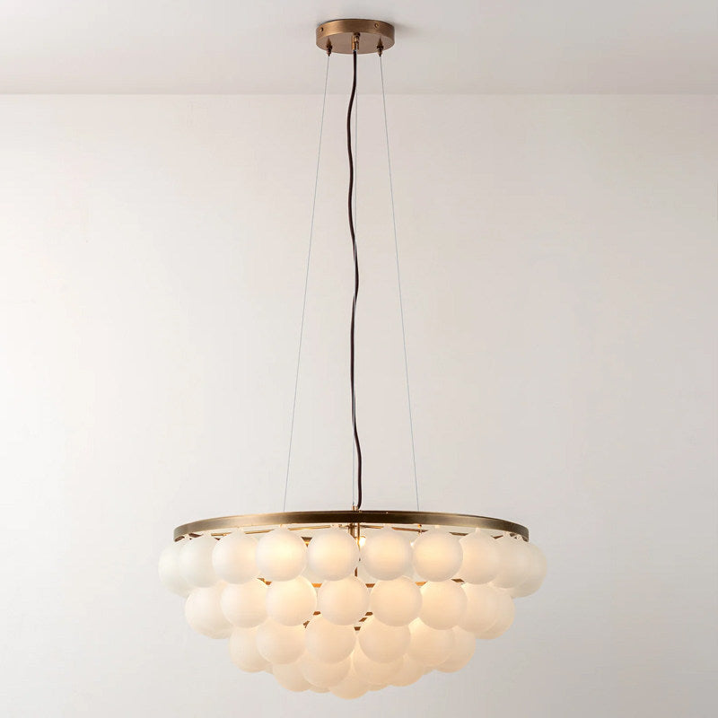 Modern Glass-Shade Chandelier with Metal Base, Two Sizes