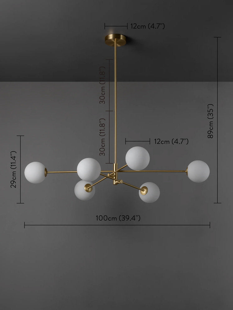 Minimalist 6-Light Wrought Iron Chandelier with Glass Shades