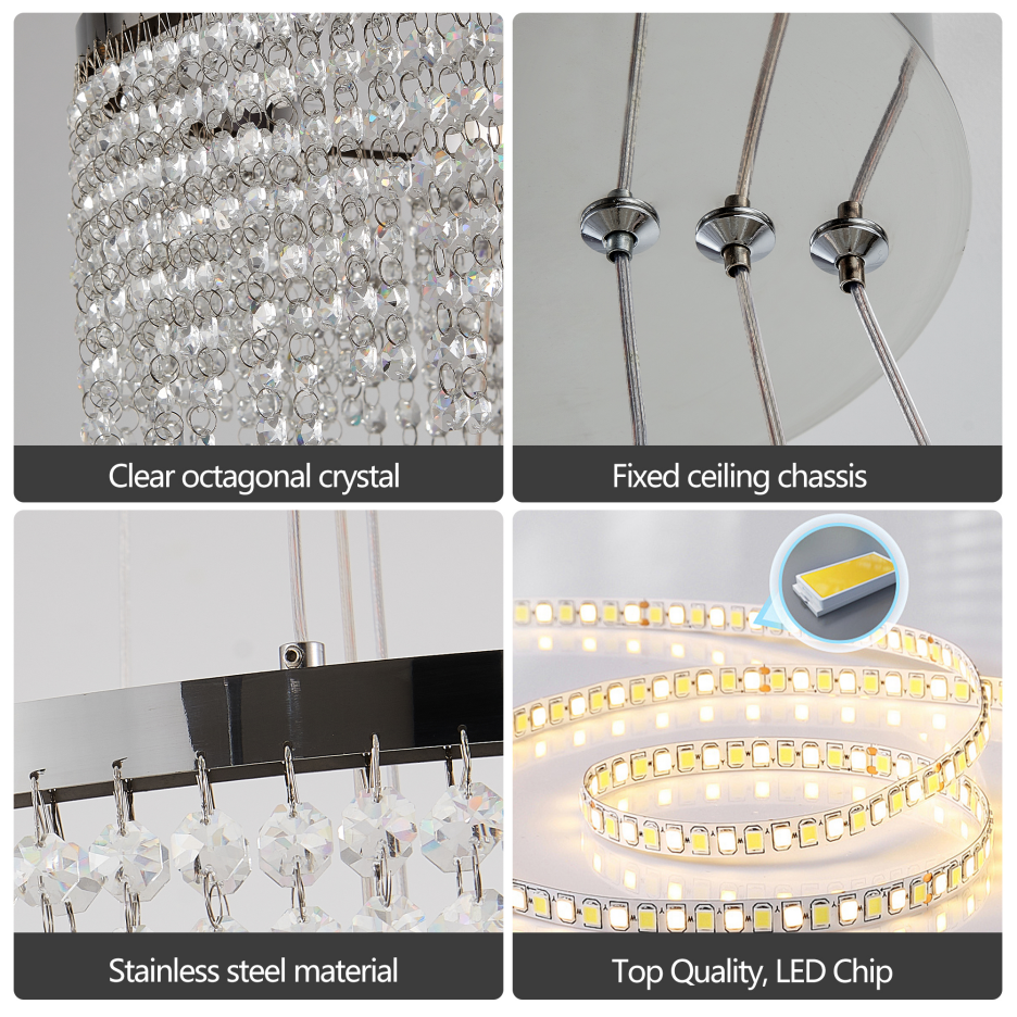 24 In. Round Crystal LED Chandelier, Chrome, Adjustable Color Temp