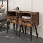 Mid-Century Nightstand Set of 2, Storage Drawer and Open Shelf