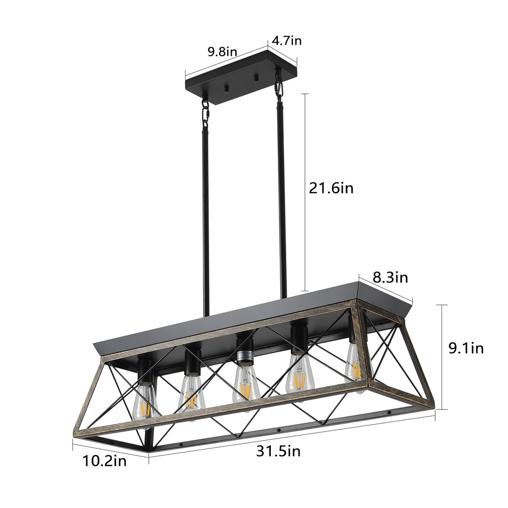 Black & Gold Industrial 5-Light Pendant Chandelier, Mesh Frame, 32 in.