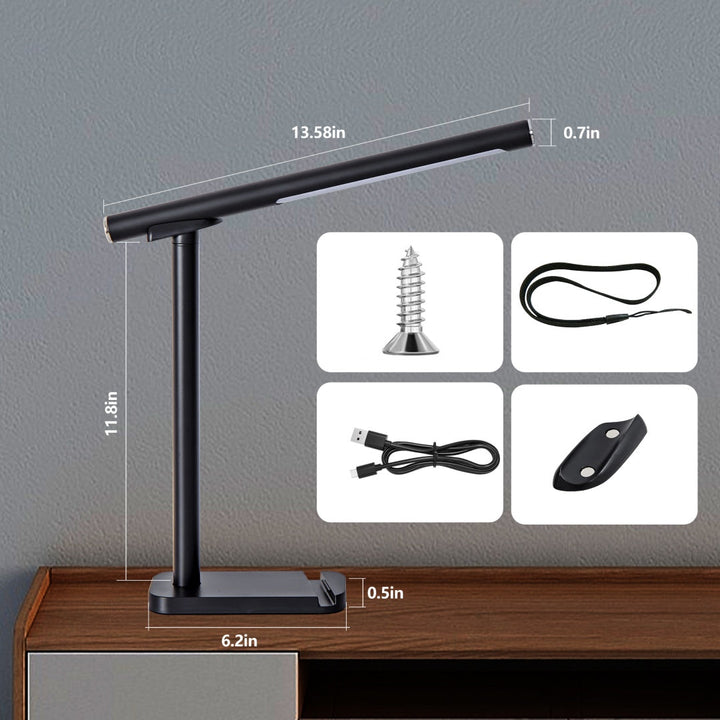 Dimension diagram for LED Desk Lamp, 360 Adjustable Dimmable Task Light, 5 Color Modes, for Home Office