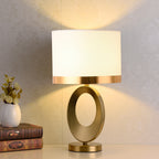 Gold Oval Ring Table Lamp, Black Linen Drum Shade, 20 Inch