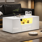 High-Gloss LED Coffee Table with Storage Cabinets, White