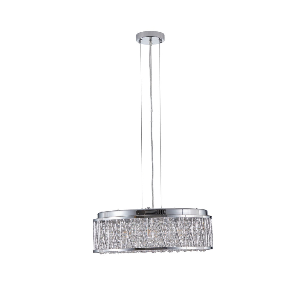 Modern Round Crystal Chandelier, Aluminum & Iron Frame, Chrome Finish, 19 in.