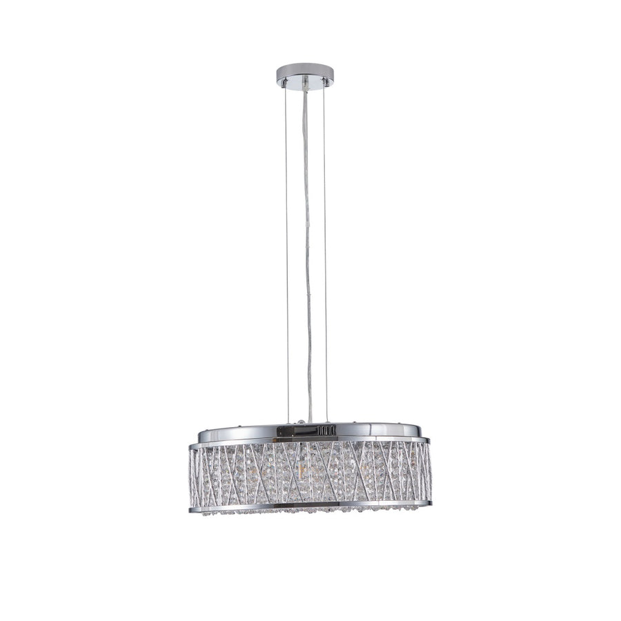 Modern Round Crystal Chandelier, Aluminum & Iron Frame, Chrome Finish, 19 in.