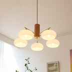 Cream Log-Style Glass Chandelier, Metal Frame, 3 or 5 Light