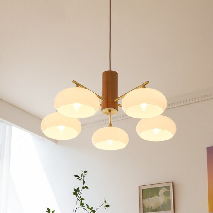 Cream Log-Style Glass Chandelier, Metal Frame, 3 or 5 Light