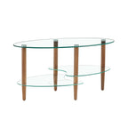 Three-Tier Oval Glass Coffee Table with Oak Legs