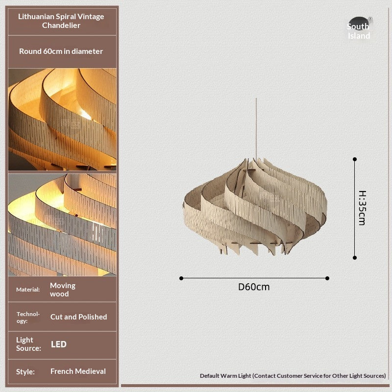 Retro Spiral Chandelier, Walnut-Tone or Cotton White