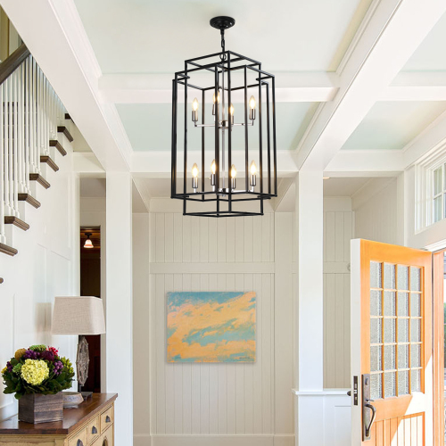 8-Lantern Tiered Iron Chandelier, Industrial Farmhouse, 18 in