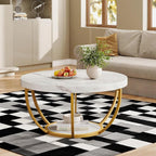 Round Faux Marble Coffee Table with Gold Base, 31.5 in