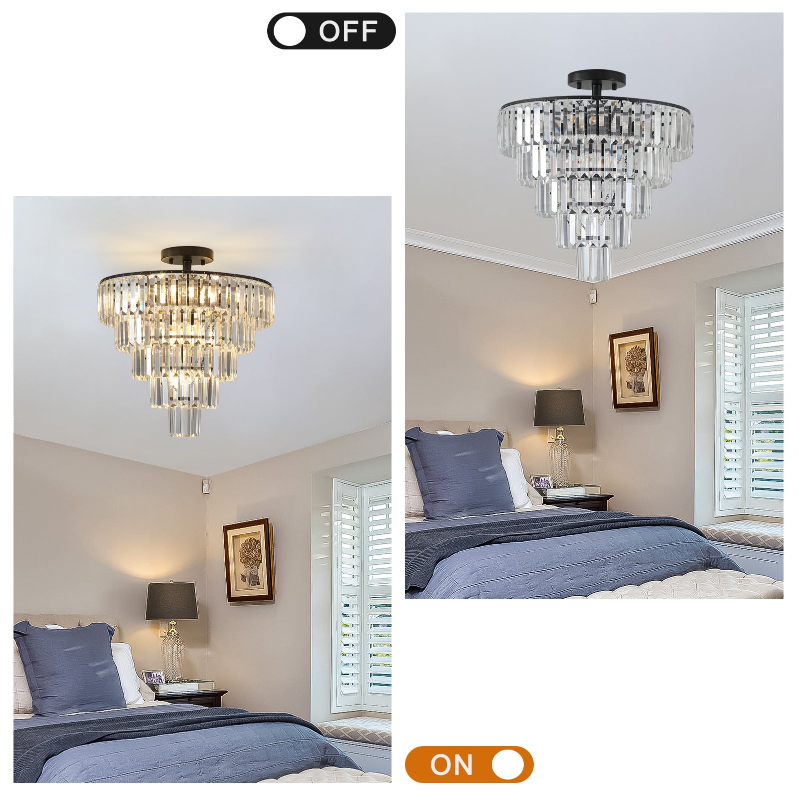 Black K9 Crystal Chandelier, Elegant Ceiling Light Fixture, 20 in.